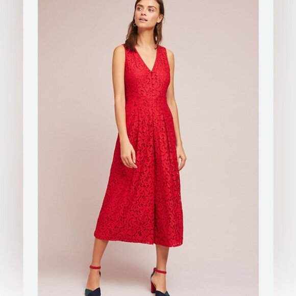 Anthropologie Jaeda Lace Wide-Leg Jumpsuit Moulinette Soeurs Size 8 EUC - Picture 1 of 10